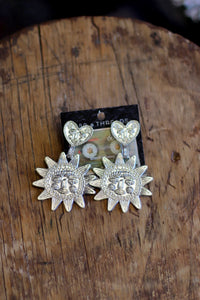 Sun & Heart Face Earrings