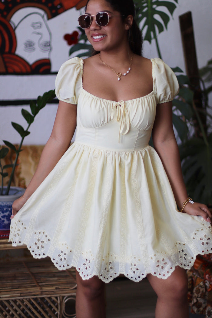 Belle Mini Dress in Butter Yellow