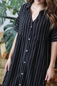 Wander Striped Black Midi Dress