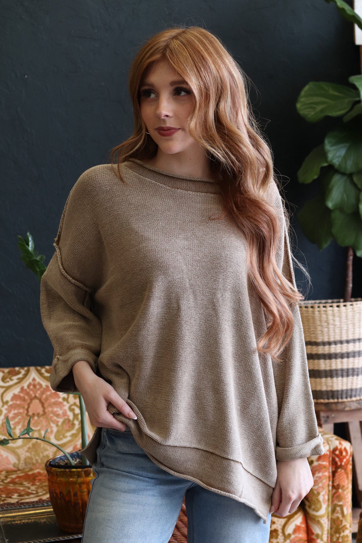 Oversized Ashen Mocha Inverted Seam Sweater