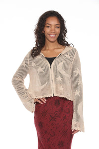 Celestial Lacy Cropped Zip Hoodie in Sand