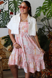 Spaghetti Strap Midi Dress Coral Patchwork