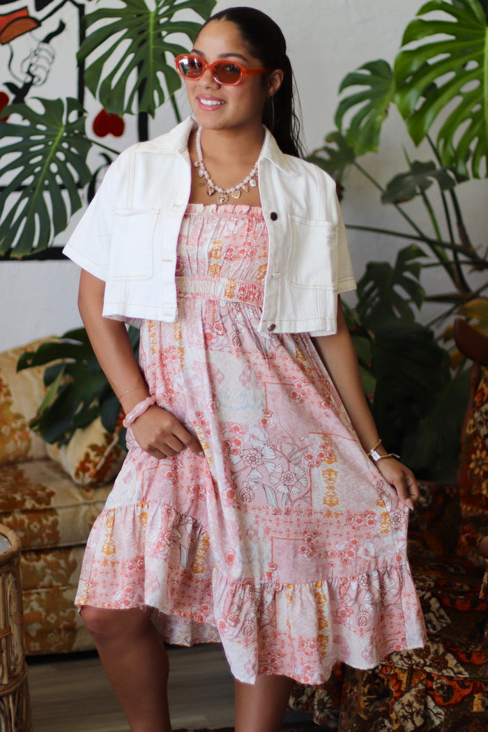 Spaghetti Strap Midi Dress Coral Patchwork