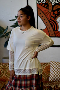 Cream Long Sleeve Top W/ Lace