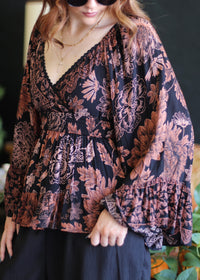 Hannah Black Floral Flowy Bell Sleeve Top