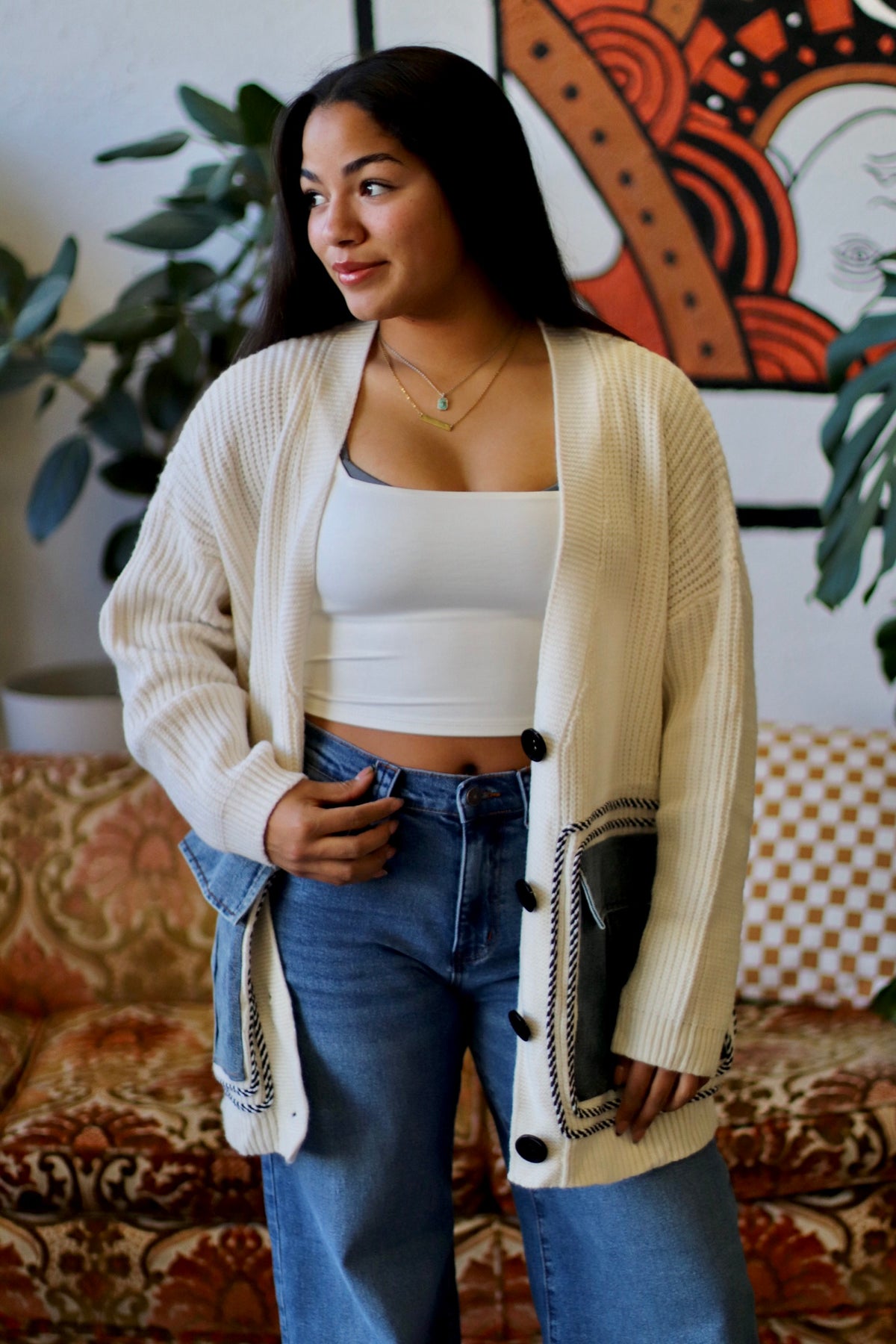 Oversized Denim Pocket Cardigan