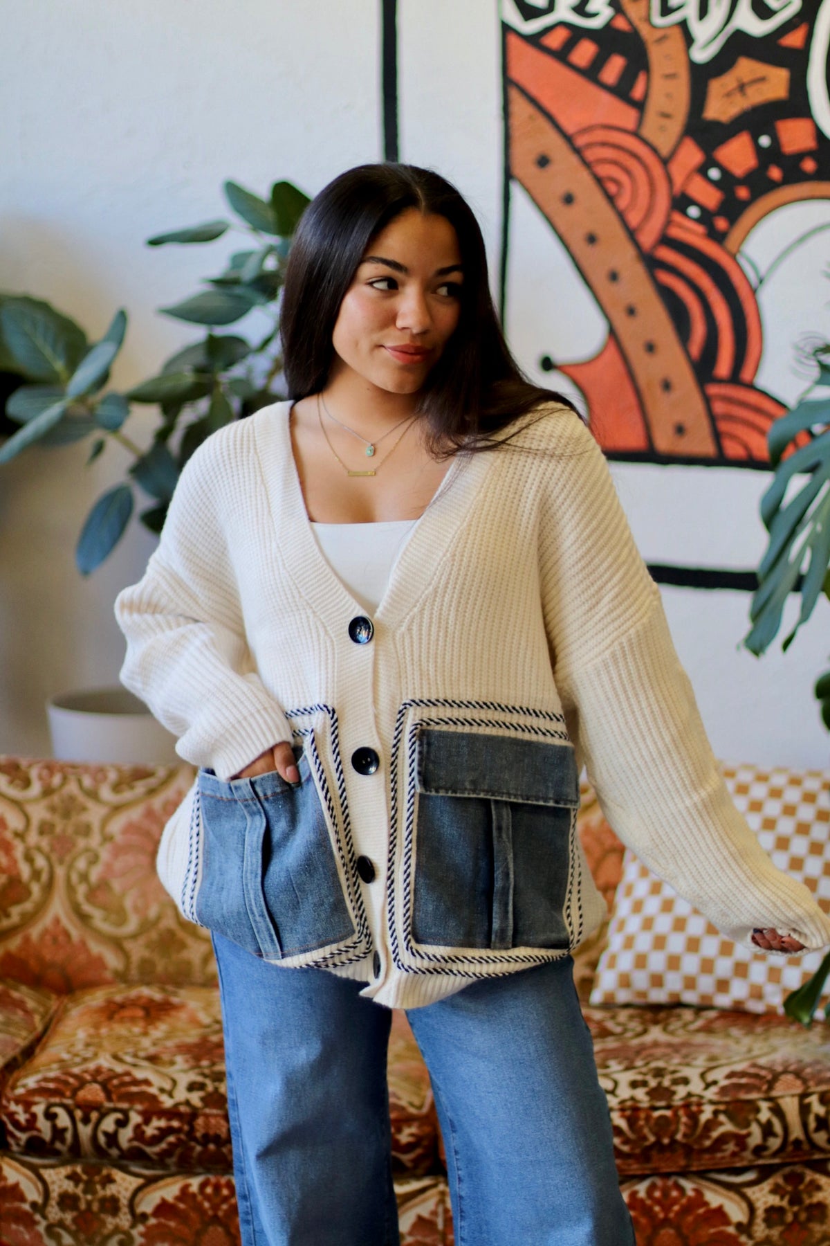 Oversized Denim Pocket Cardigan