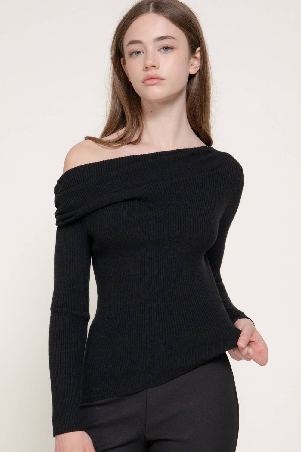 Sabrina Off The Shoulder Sweater + Black