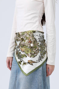 Green Floral Butterfly Silk Bandana
