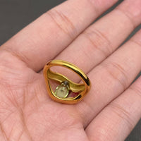 Pink & Green Stone Hollow 18K Gold Plated Ring