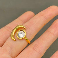 18K Gold Plated Stainless Steel Zircon Moon Ring - Adjustable