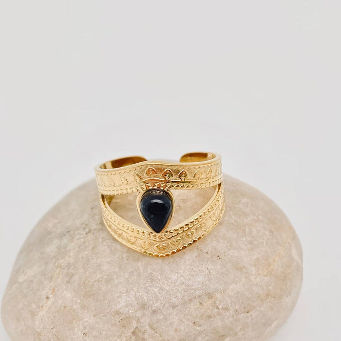 18K GP Obsidian Cutout Adjustable Ring
