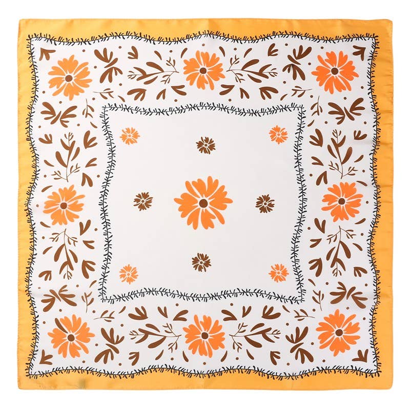 Yellow Floral Silk-Finish Bandana Scarf