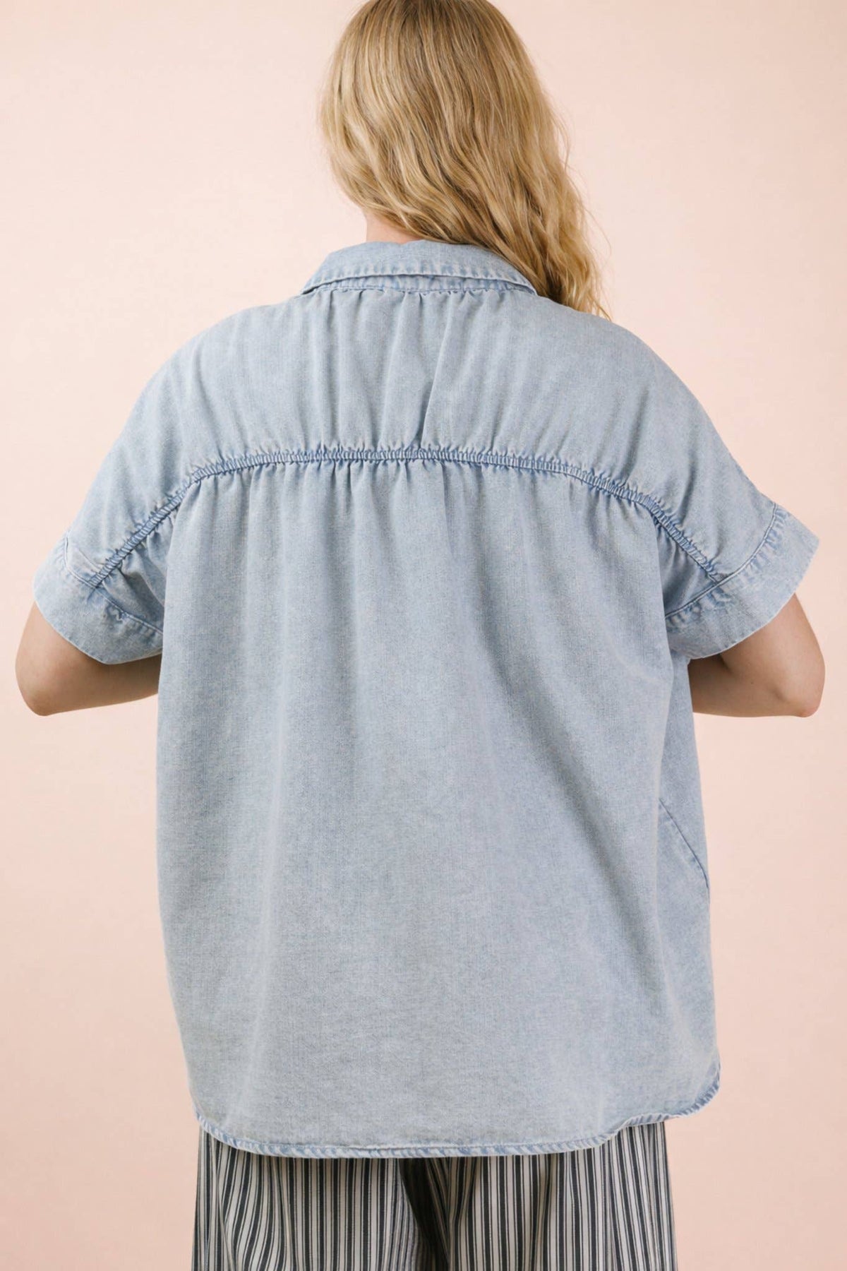 Chambray Oversized Button Down Top