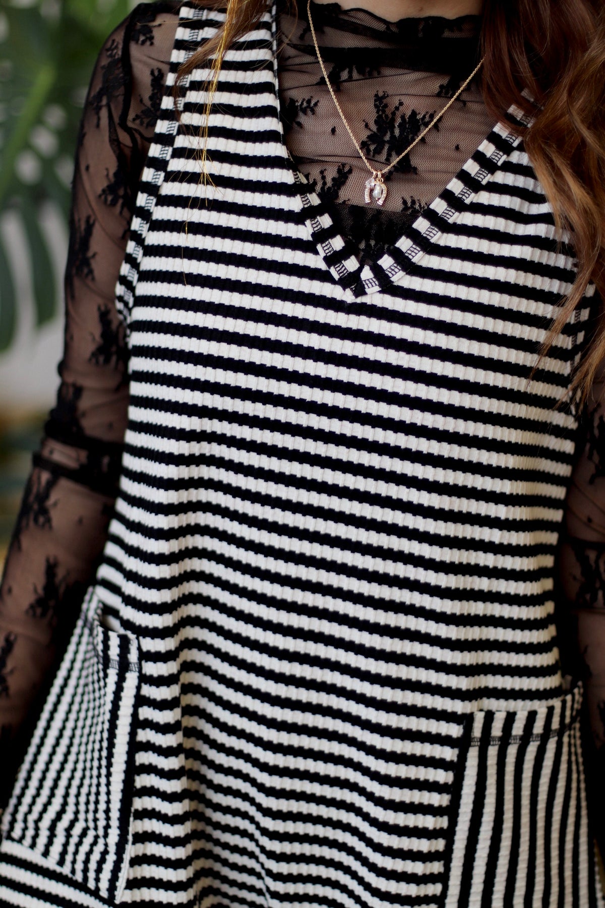580 B&W Striped Casual Romper