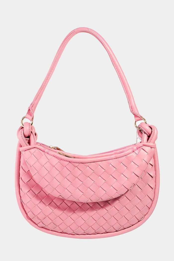 Leather Basket Weave Half Moon Bag