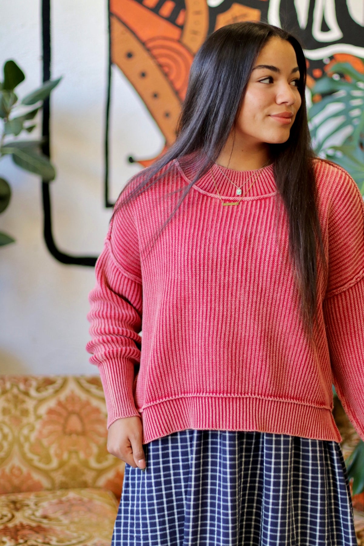 Ribbed Crop Sweater + Red