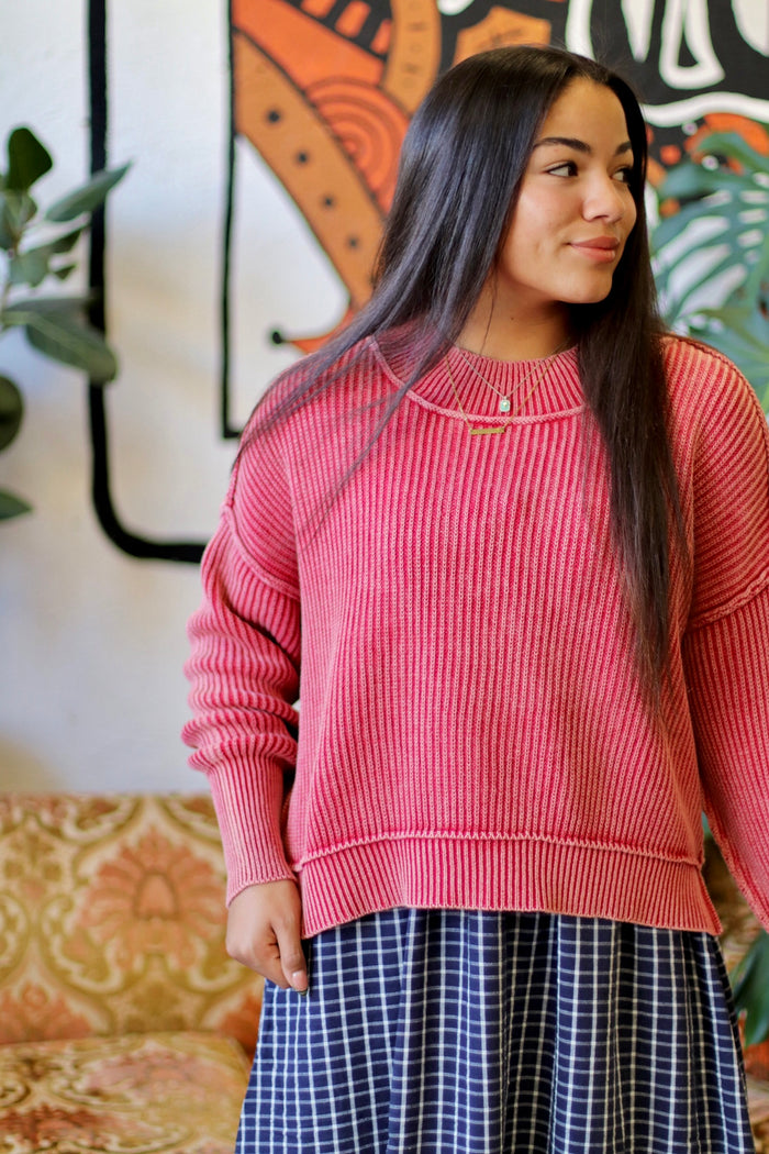 Ribbed Crop Sweater + Red
