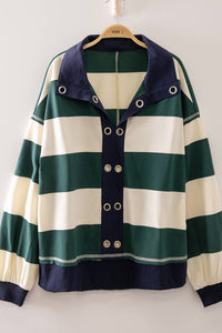 Saltburn Green Striped Collared Long Sleeve