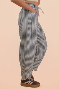 Junie Navy Striped Barrel Denim Pants