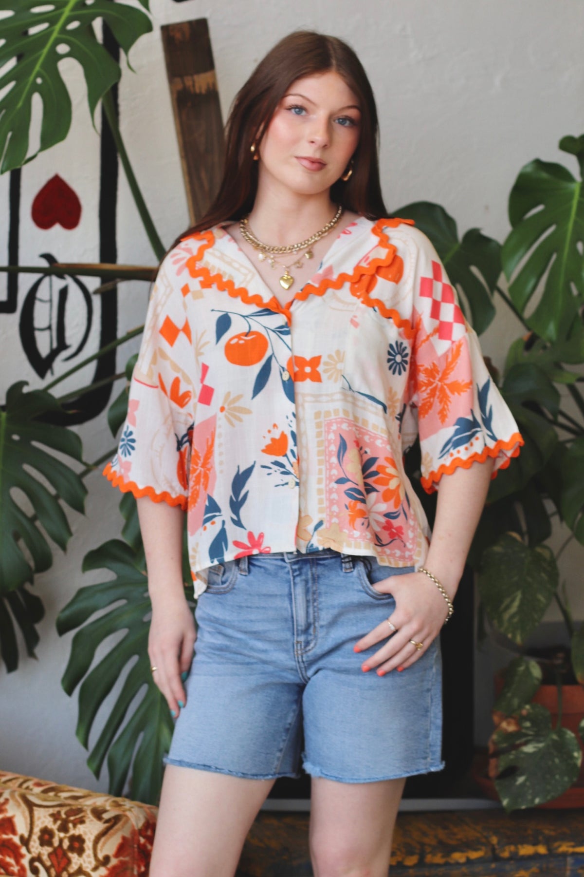 Citrus Summer Button Down Top