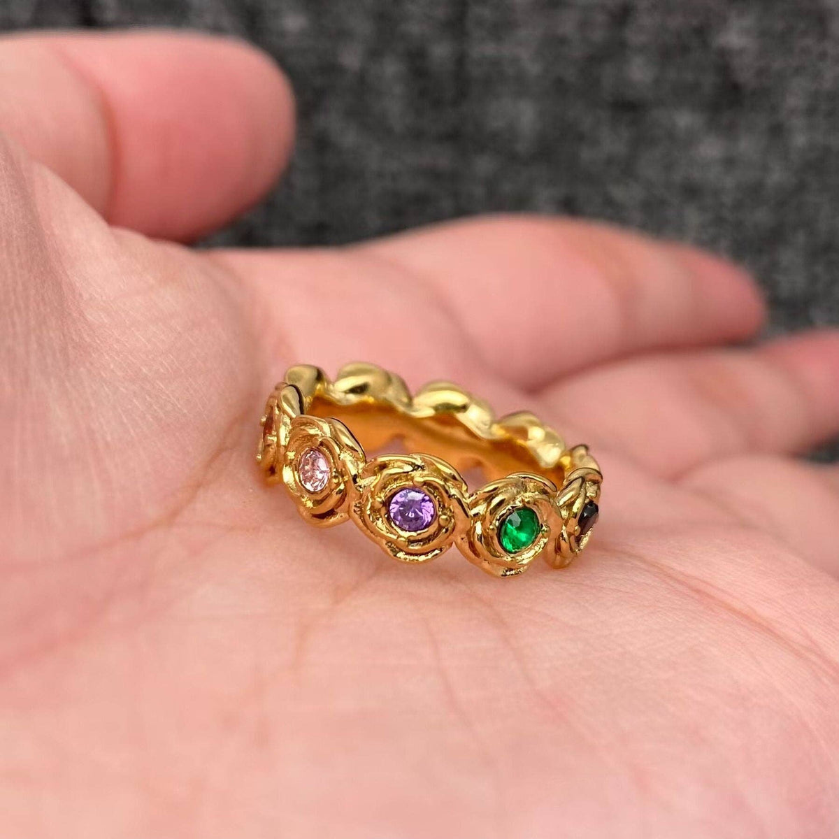 Colorful Inlay CZ 18K Gold Plated Ring