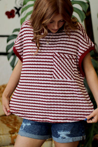 580 Friday Burgundy Striped Open Back Top