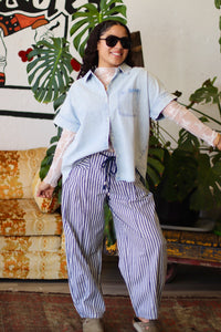 Junie Navy Striped Barrel Denim Pants