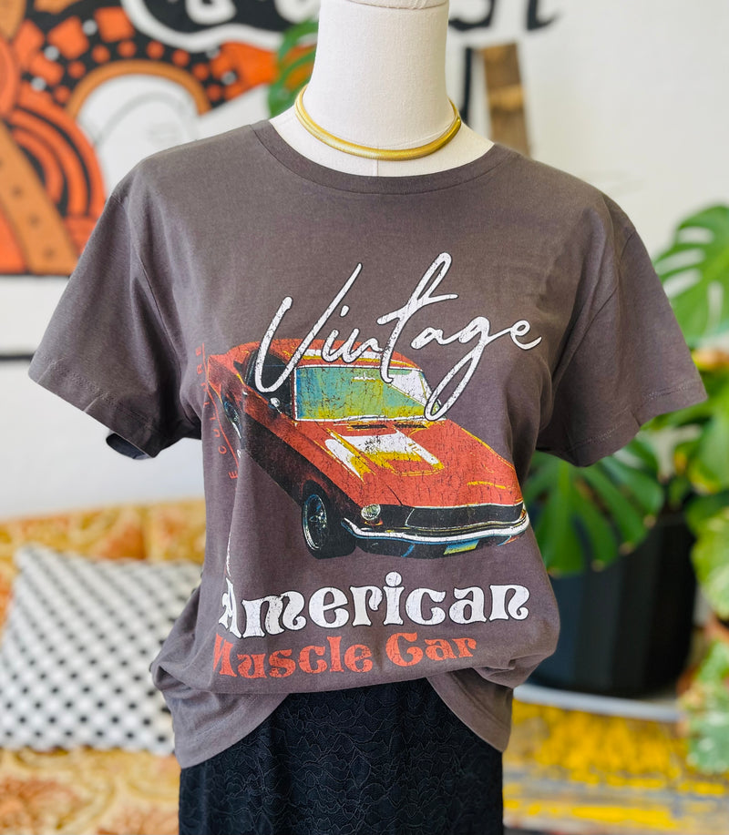 Muscle Car Graphic Tee in Charcoal
