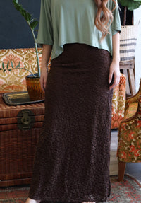 Gillian Velvet Lace Maxi Skirt in Chocolate