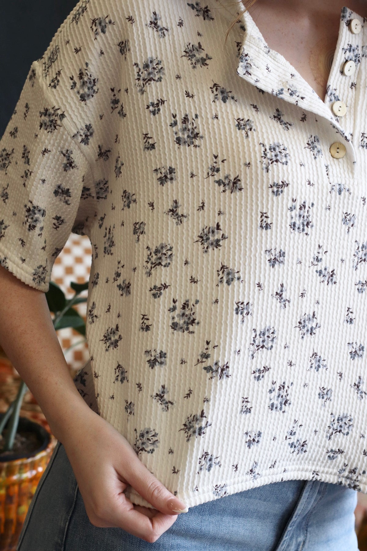 Ivory Cottagecore Henley Floral Top