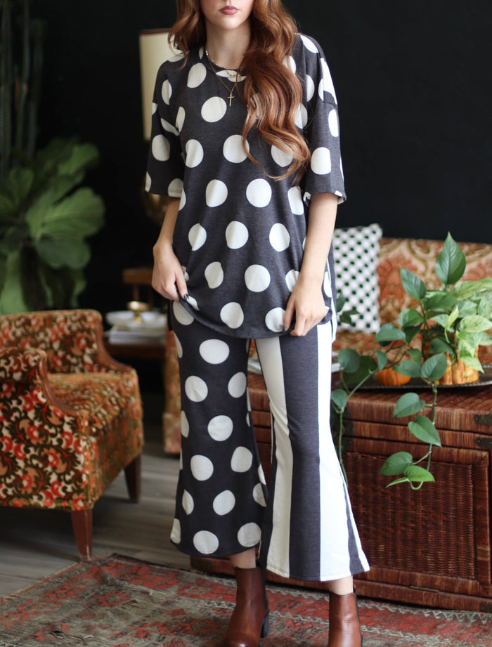 Dottie Relaxed Fit Lounge Set + Charcoal Polka Dot