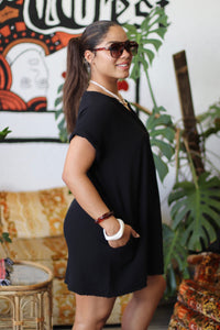 Breeze V Neck Black Mini Dress