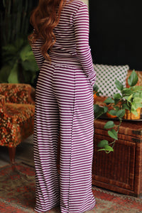 Plum Striped Ribbed Knit Long Sleeve Top & Pants Set