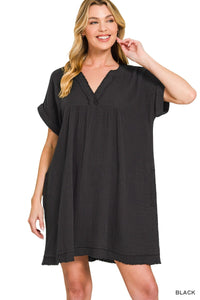 Breeze V Neck Black Mini Dress