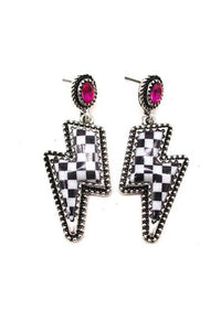CHECKER THUNDER BOLT DANGLE EARRINGS: TURQUOISE