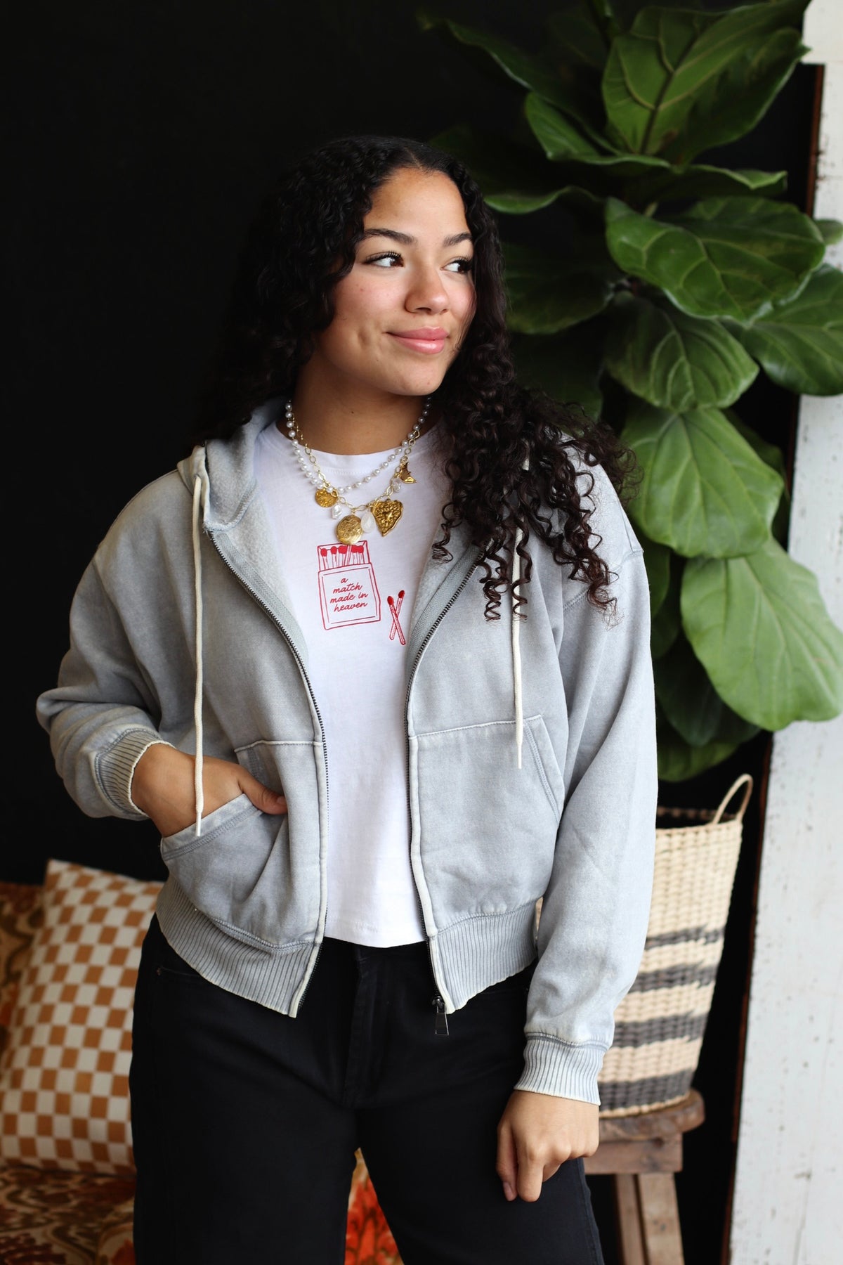 Acid Wash Zipper Jacket in Sleet