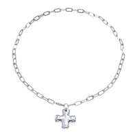 Silver Hammered Chunky Chain Cross Necklace