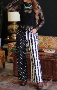 Split Personality Polka Dot & Striped Wide Leg Pants in Black