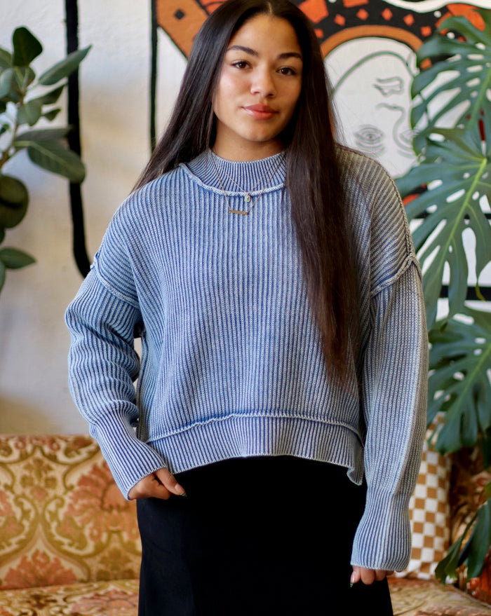 Ribbed Crop Sweater + Blue