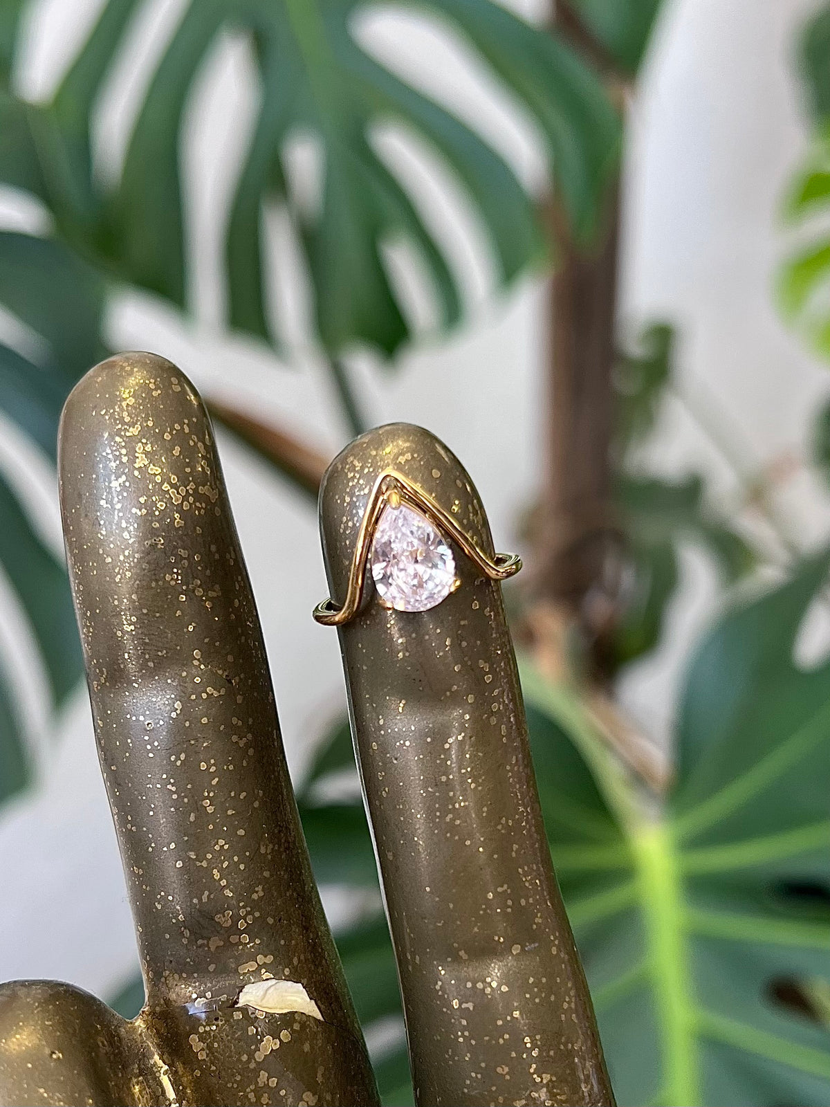 Zircon V Stacking Ring 18K Gold Plated SS Ring