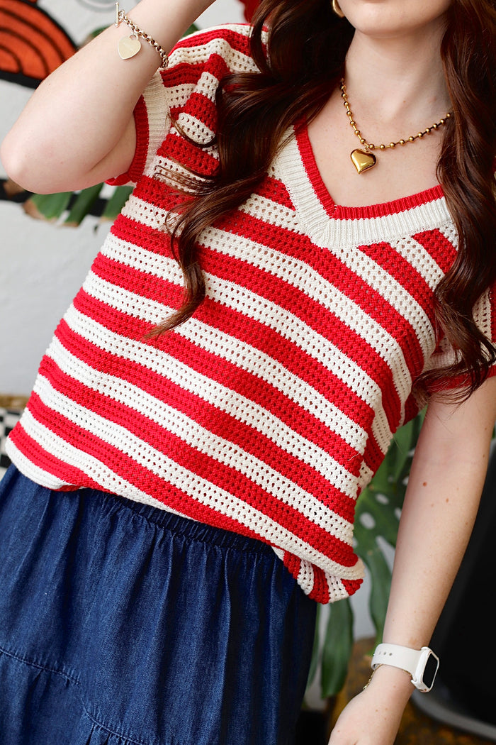 Sweet Summertime Knit Top in Red