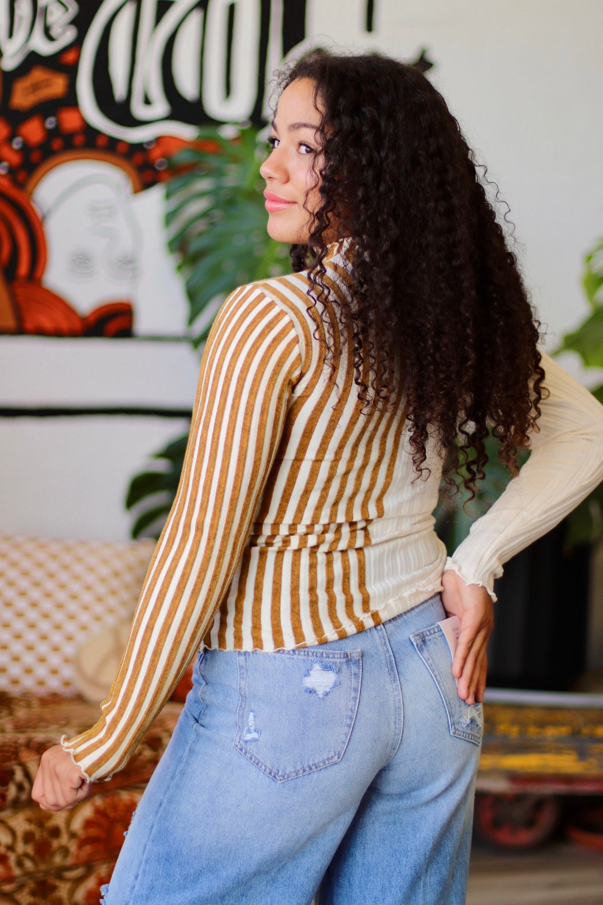 Striped Knit Long Sleeve Top in Mustard