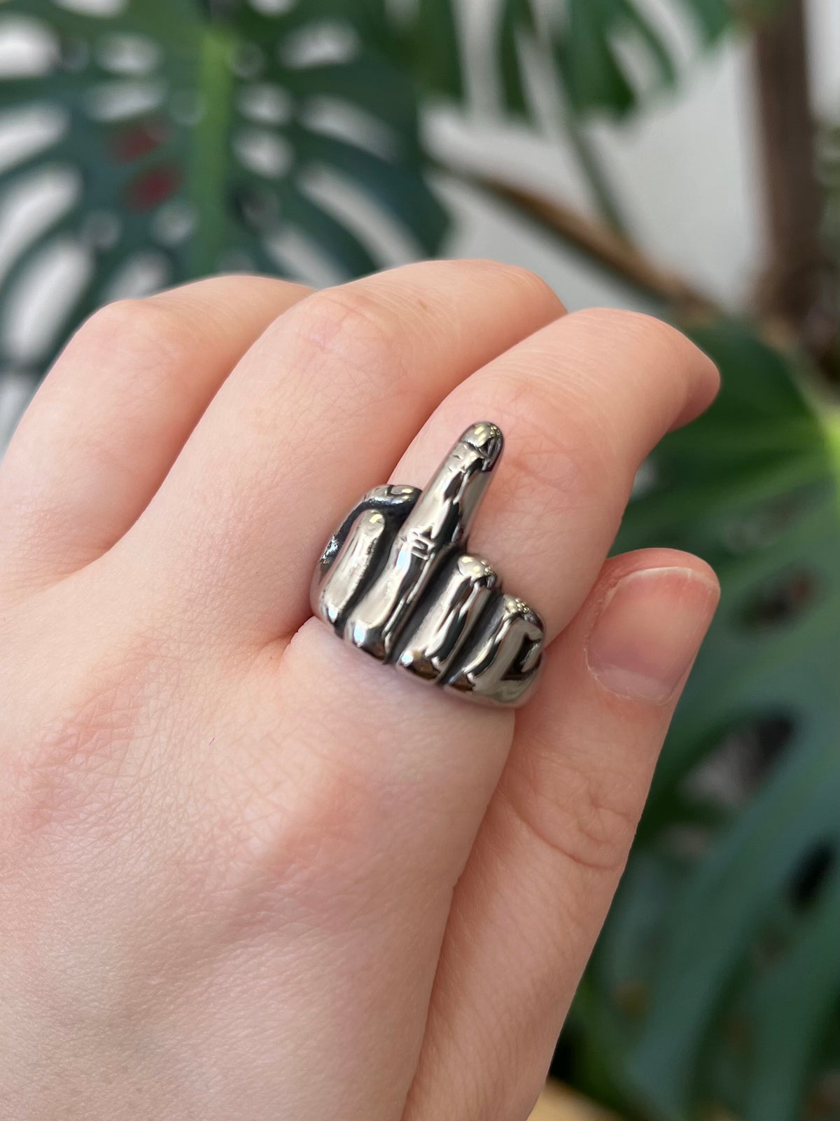 Middle Finger Flip Off Silver Unisex Chunky Ring
