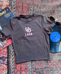 Lucky Horseshoe Cropped Brown Tee