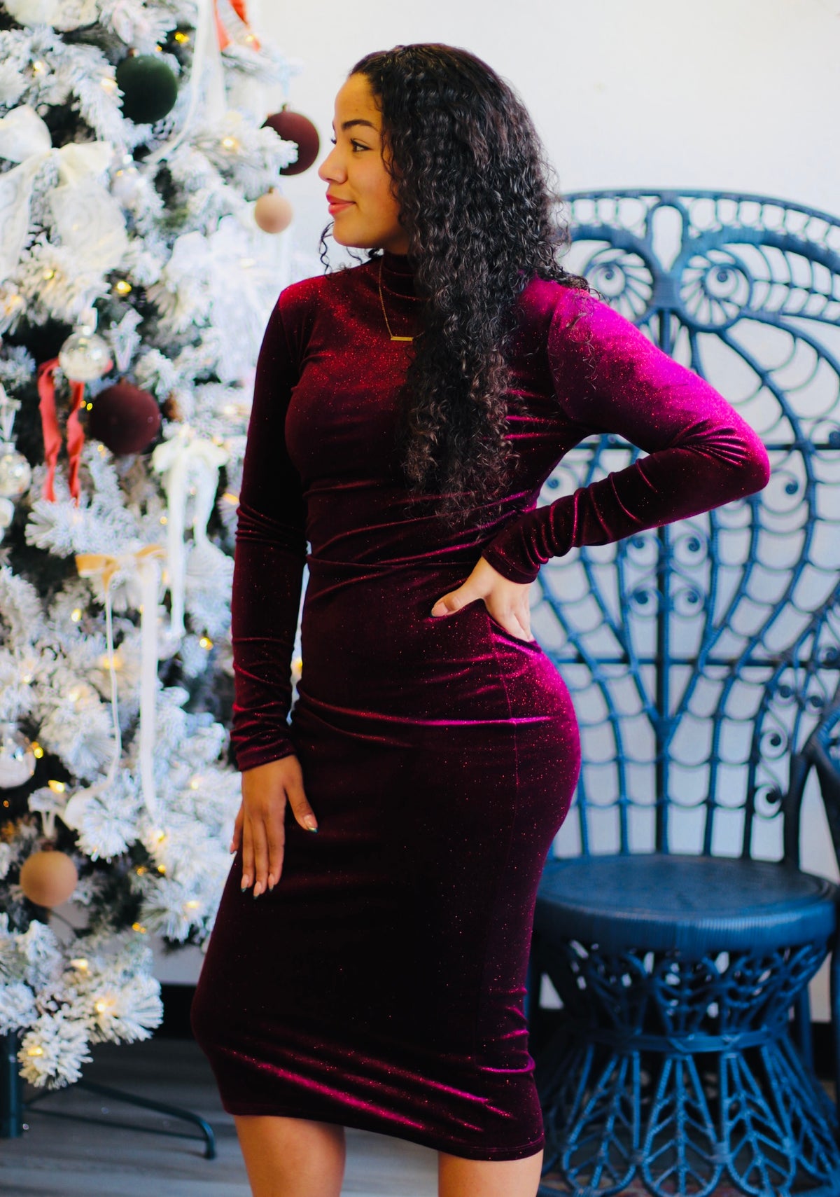 Glitter Velvet Midi Dress + Burgundy