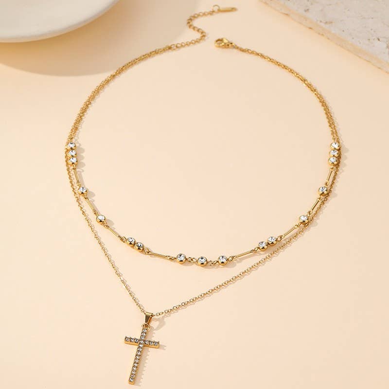 Gold Cross Two Tier Necklace