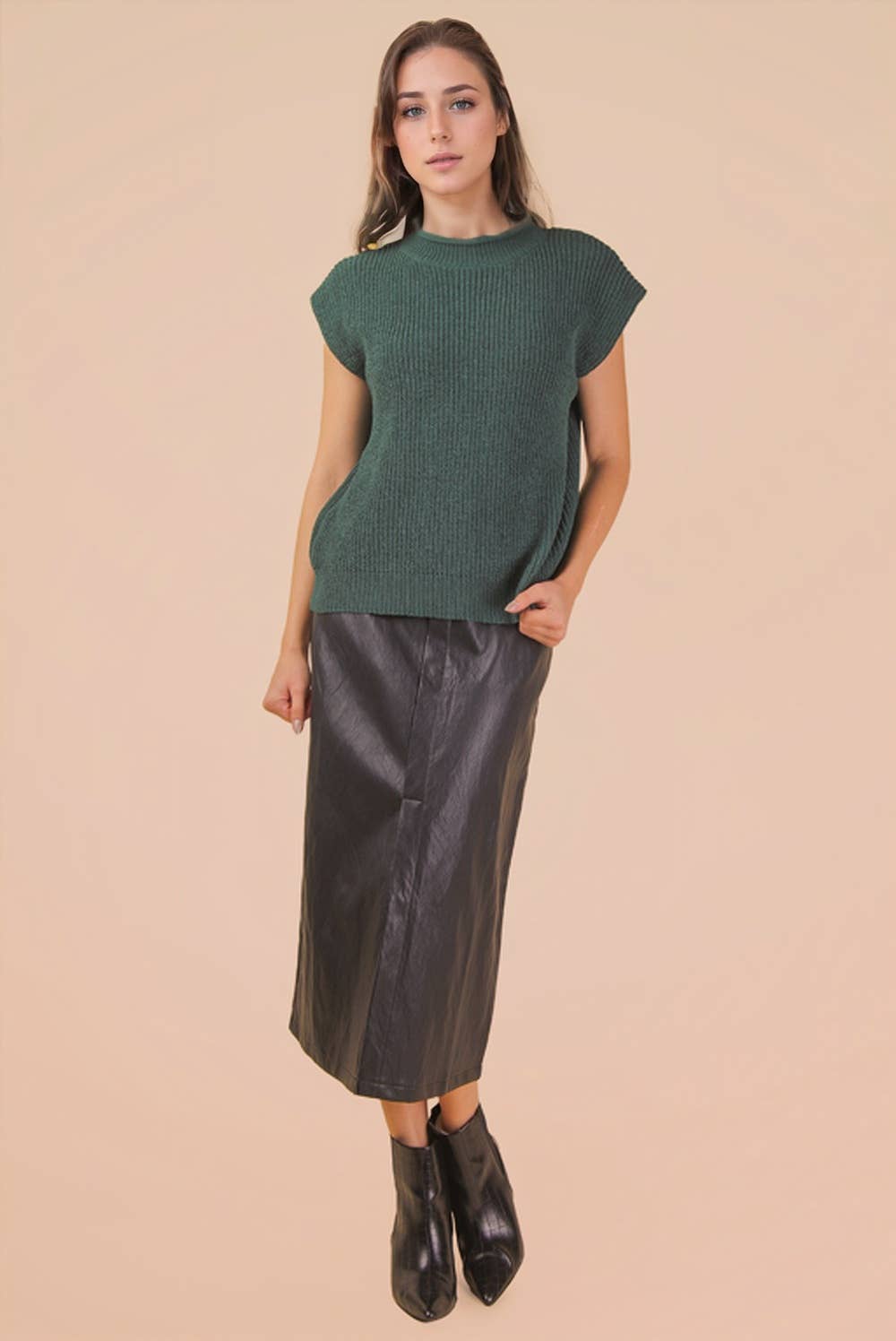 Oversized Soft Knit Sweater Vest Top Forest