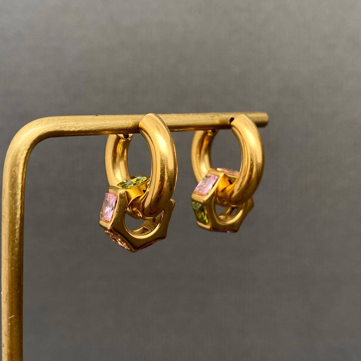 Zircon Inlaid 18K Gold Plated Huggie Earrings