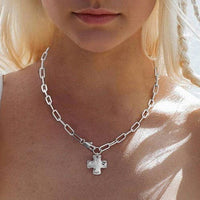 Silver Hammered Chunky Chain Cross Necklace